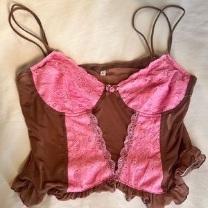 Pink and brown lace top